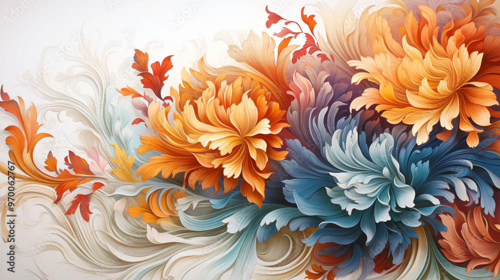 A colorful bouquet of flowers with a blue and orange flower in the middle