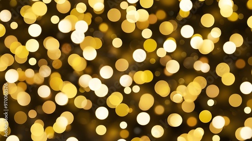 Shining golden bokeh abstract background with defocused lights on a blurry white wall