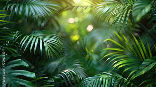 Colorful green tropical palm leaves with copy pace, trendy summer jungle style floral green pattern background, colors botanical tropical leaves ,sun light and shadows.