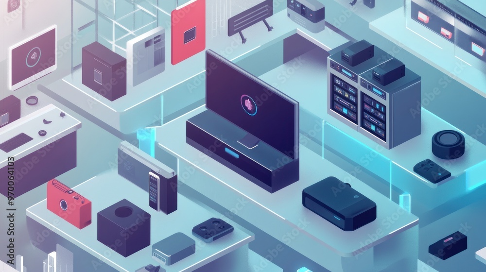 Isometric Illustration of a Smart Home Setup Isometric Illustration of a Smart Home Setup