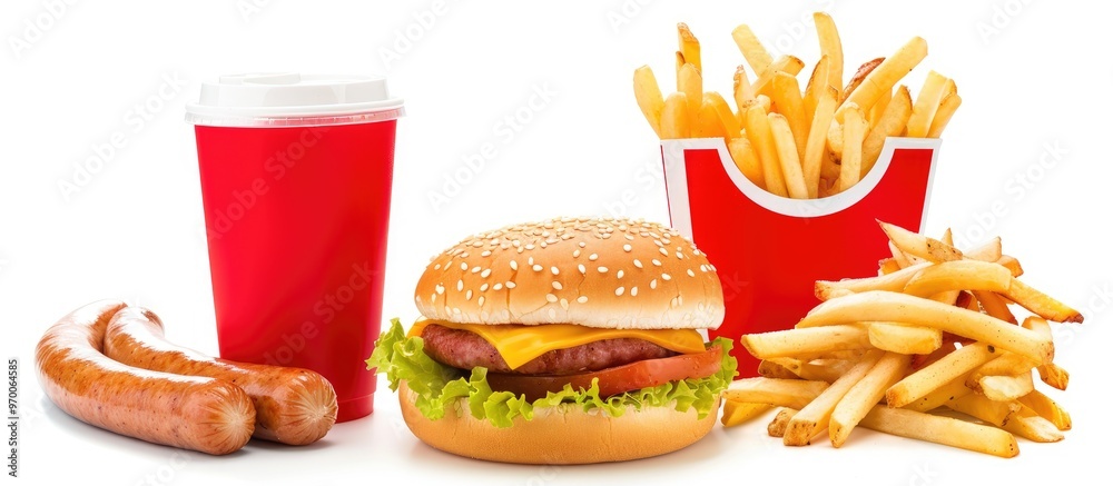 French Fries And Sausage On White Background Isolated French Fries And Sausage On White Background Isolated