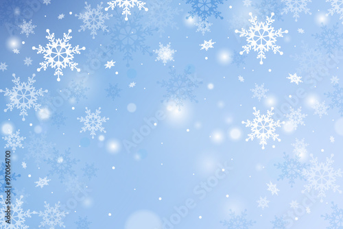 Winter sky with fuzzy beautiful snowflakes. Winter background with snow. December serene design