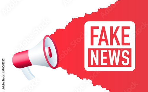 Megaphone with Fake News. False information sharing on social media. Internet scam and social media banners. Spreading fake news concept. Media newspaper sign. Vector illustration