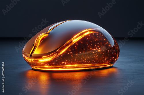 Precision at Your Fingertips: Amber Trackball Mouse in 3D Rendering photo