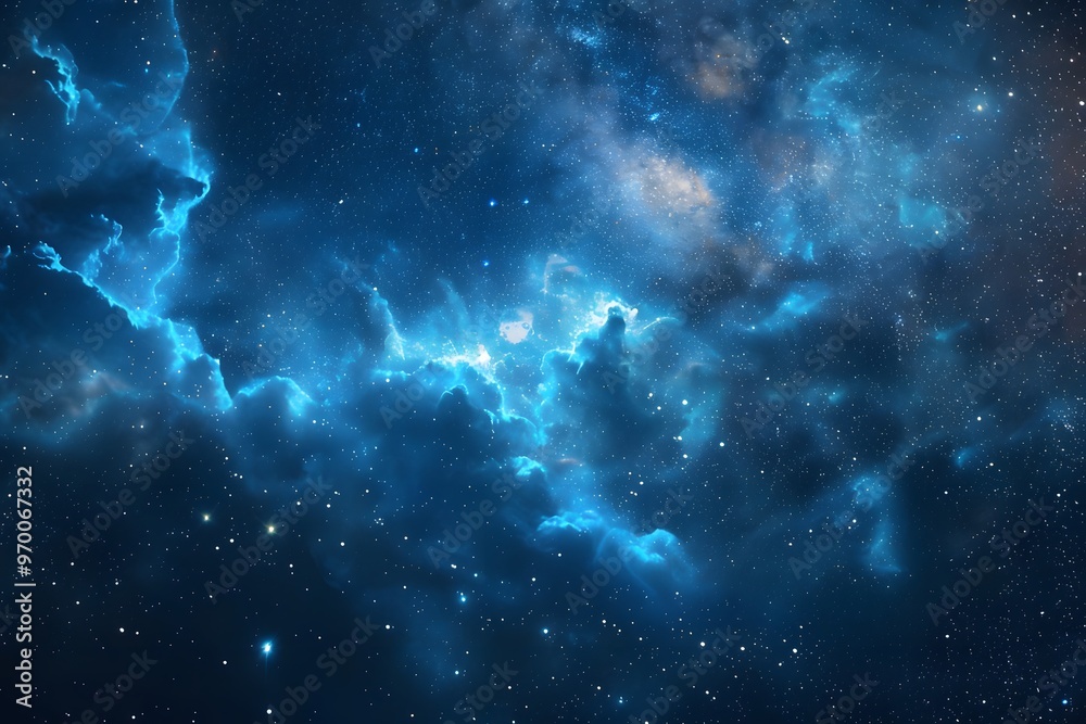 Fototapeta premium Stunning Cosmic Nebula with Vibrant Blue Hues and Distant Stars