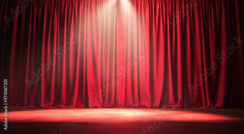 Red stage curtain with spotlight.