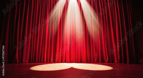 Red stage curtain with spotlight.