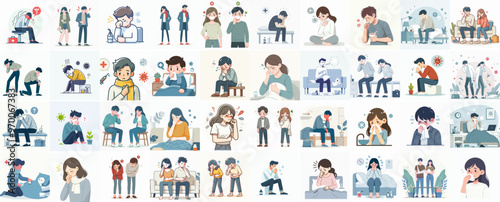 vector set of people having a fever with a flat design style