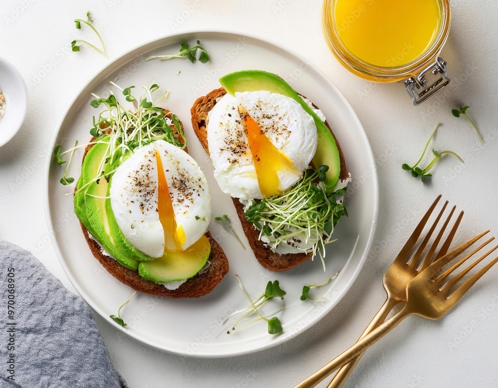 Sandwiches with avocado, poached egg. Generated image Sandwiches with avocado, poached egg. Generated image