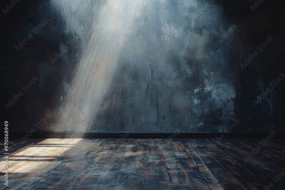 Dark Room with Sunlight Streaming Through a Window onto a Wooden Floor Dark Room with Sunlight Streaming Through a Window onto a Wooden Floor