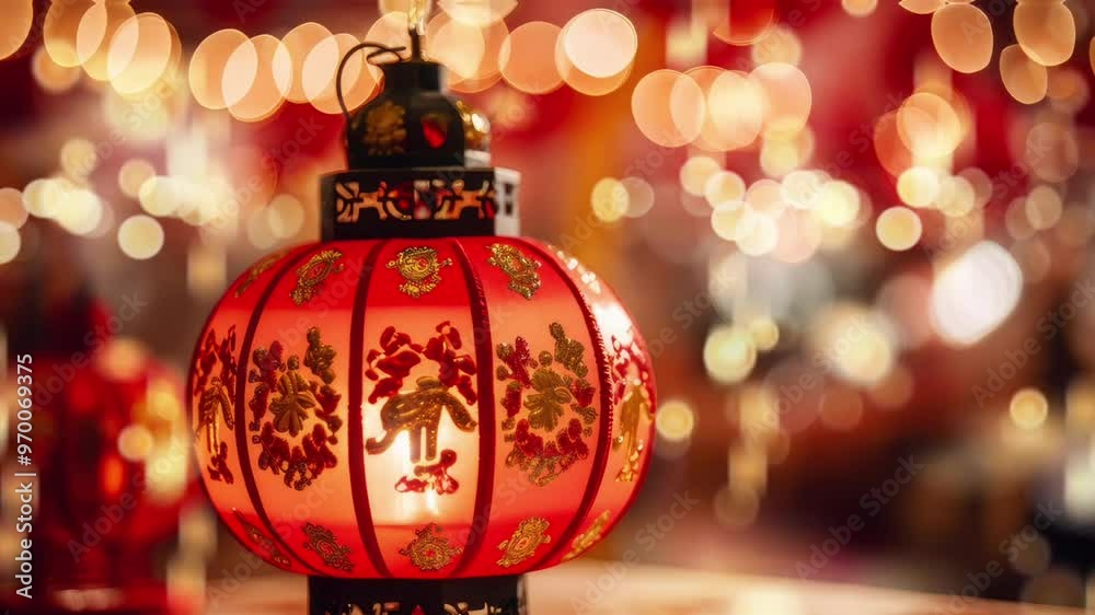 Lantern with Intricate Floral Designs Against Bokeh Lights Lantern with Intricate Floral Designs Against Bokeh Lights