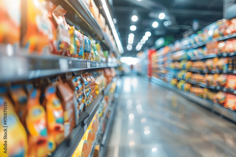 Fototapeta premium Aisle of Colorful Snack Packages in a Supermarket