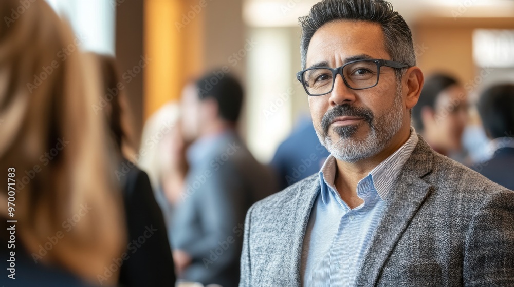 Man in Glasses and Blazer Looking at Someone Off-Camera