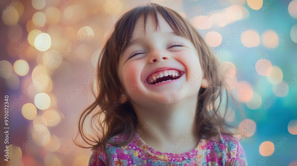 Portrait of a Little Girl Laughing with Bokeh Background Portrait of a Little Girl Laughing with Bokeh Background