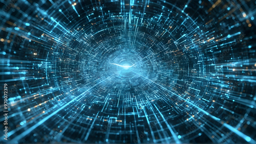 Digital data tunnel illustrating the flow of information through a high tech, futuristic network Digital data tunnel illustrating the flow of information through a high tech, futuristic network