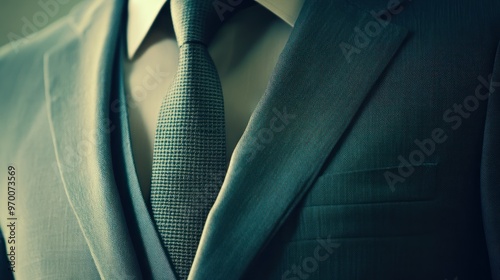 Close-up of a Patterned Tie and Suit Jacket photo