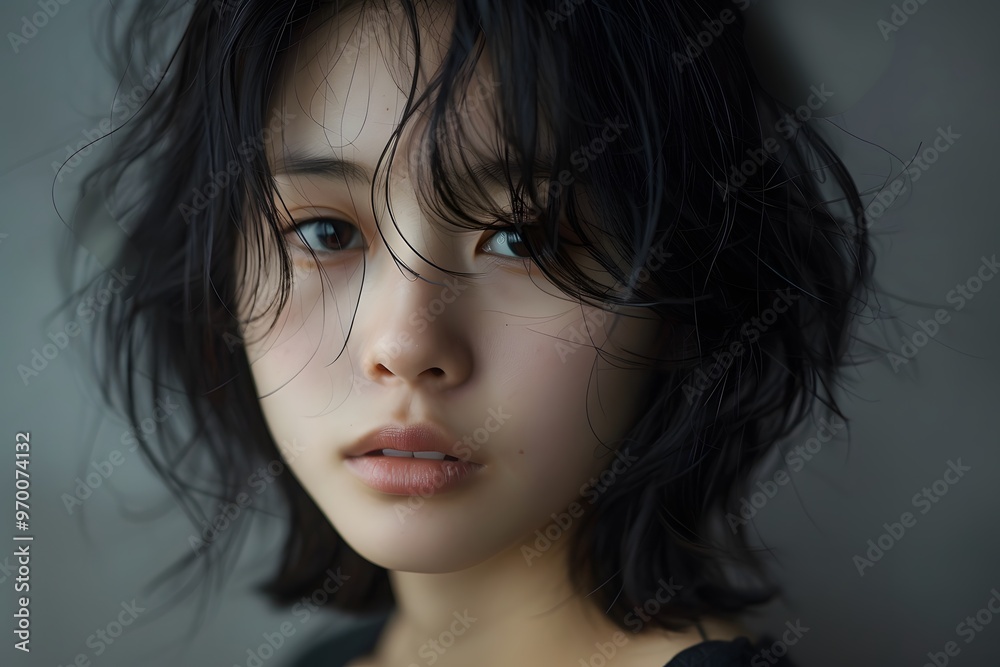 Captivating Portrait of a Young Woman with Natural Beauty and Expressive Eyes Captivating Portrait of a Young Woman with Natural Beauty and Expressive Eyes