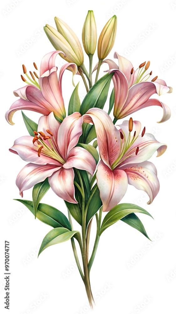 bouquet of lilies isolated on white, illustration of lily flowers isolated on white bouquet of lilies isolated on white, illustration of lily flowers isolated on white