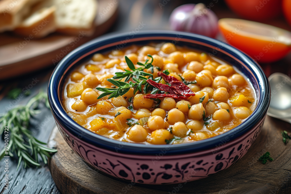 Savoring the rich flavors of Cocido Madrileno, a hearty Spanish stew served in a charming Madrid restaurant on a sunny afternoon
