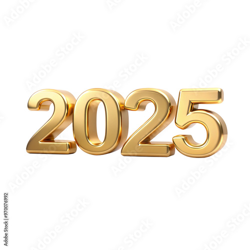 3D Golden Color 2025 PNG with Metallic Shine - High Resolution.