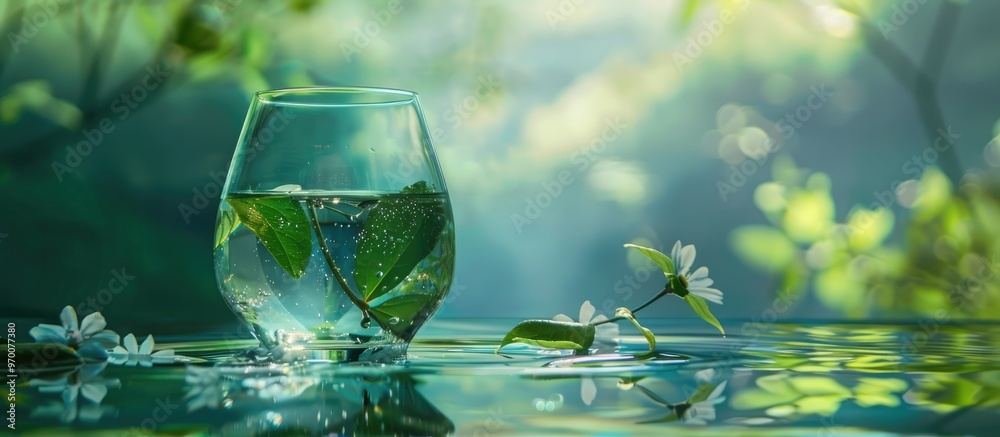 Glass Of Water With Nature Background Glass Of Water With Nature Background