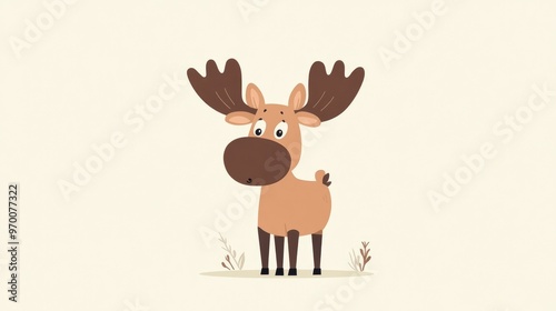 Cute cartoon moose with big antlers.