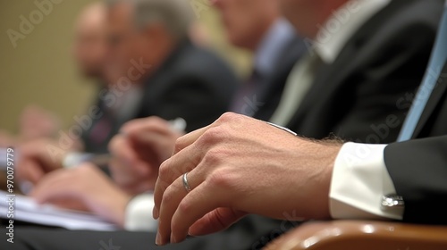 Closeup of a Man's Hand Wearing a Ring, Blurred Background