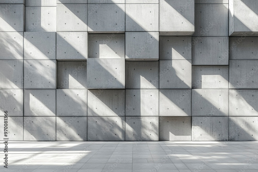 Obraz premium Concrete Wall with Geometric Patterns and Shadows