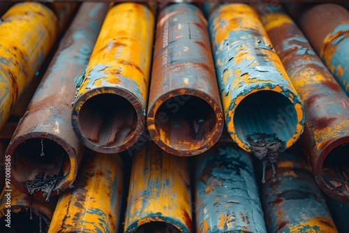 Wallpaper Mural Rusty and Colorful Pipes Stacked Together in a Chaotic Arrangement Torontodigital.ca