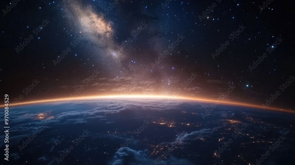 Earth from Space with Milky Way Galaxy. Earth from Space with Milky Way Galaxy.