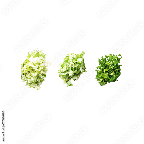 Fresh chopped lettuce varieties displayed on black background, showcasing different shades of green and textures. Perfect for salads and healthy meals. 