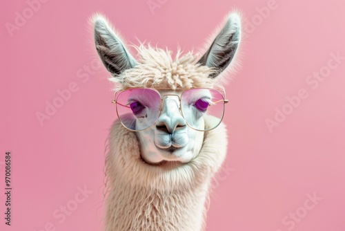 A white llama wearing sunglasses and a red hat, generative ai image