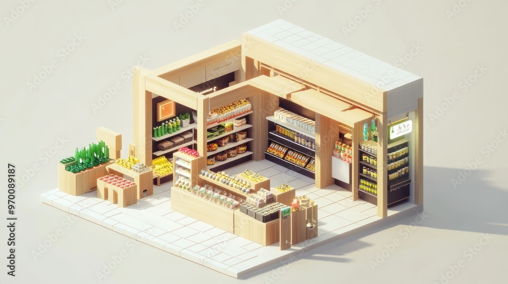 Miniature Wooden Model of a Small Grocery Store Miniature Wooden Model of a Small Grocery Store