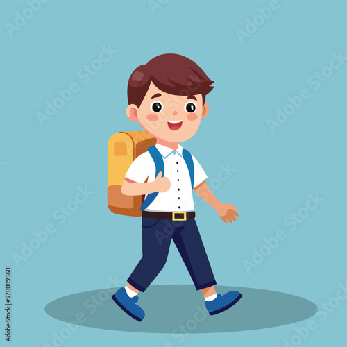 vector portrait of school boy wearing bag