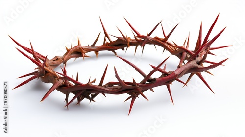 one single jesus christ crown of thorns isolated on white background photo