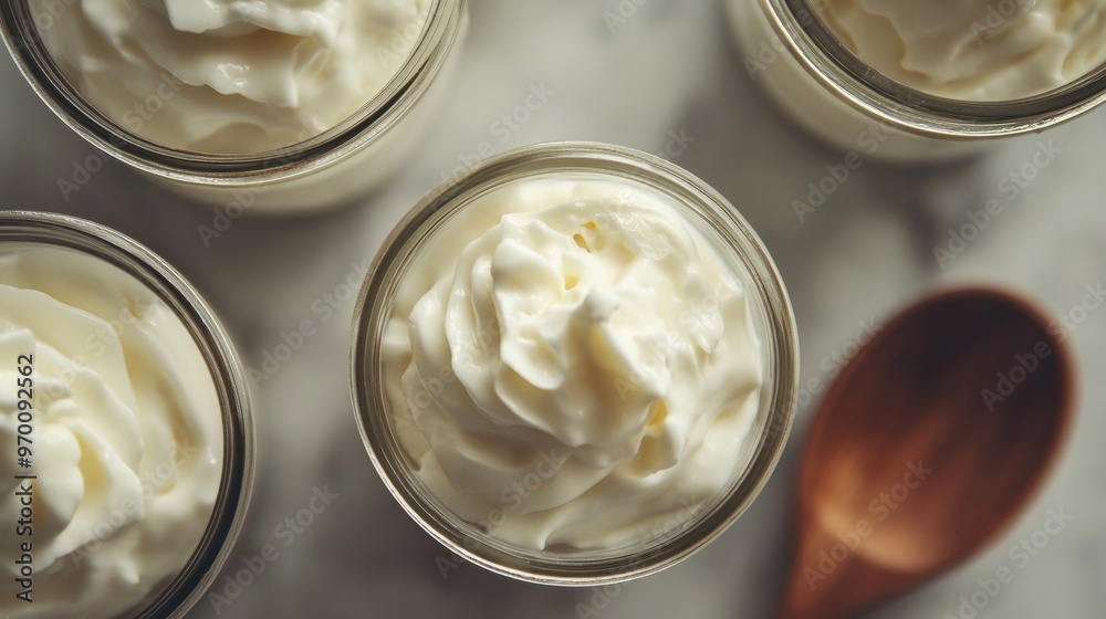 Whipped cream in glass jars. Whipped cream in glass jars.