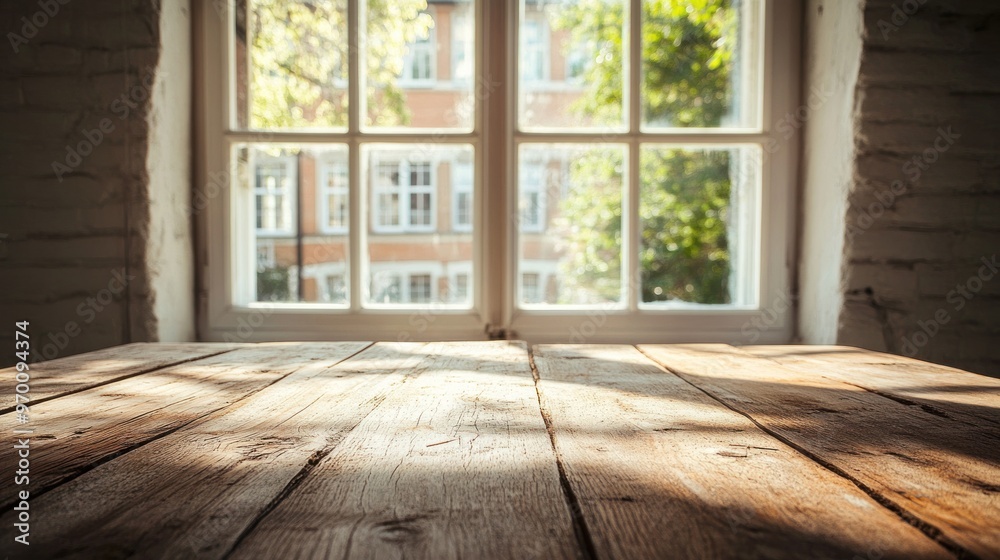 Rustic Wooden Table with Window View Rustic Wooden Table with Window View