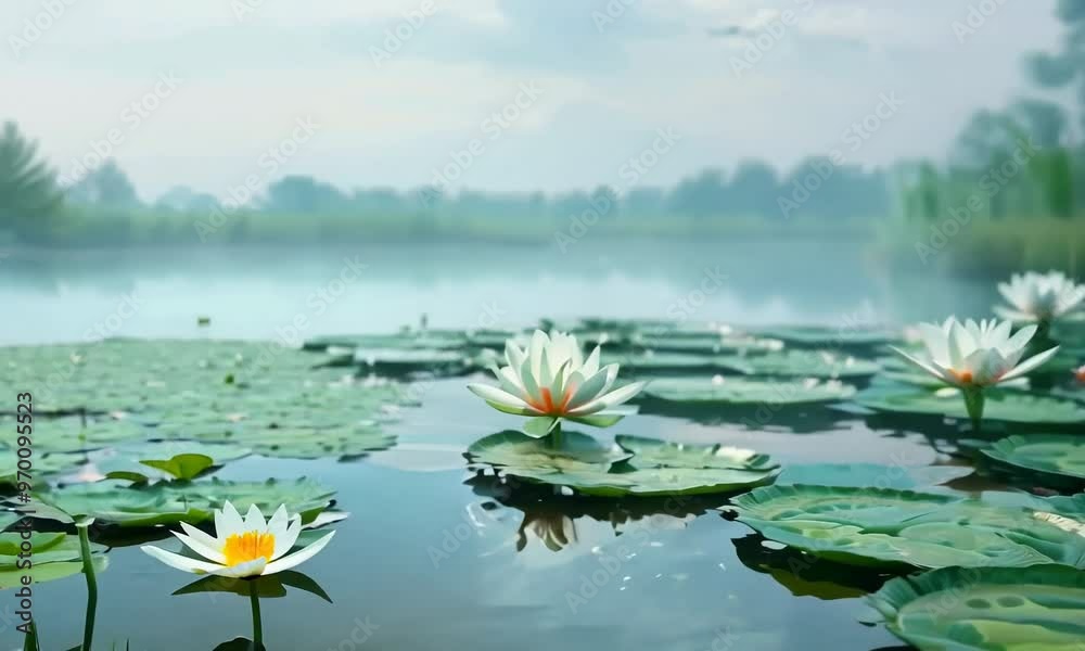 Serene wetland with water lilies and dragonflies, Video Serene wetland with water lilies and dragonflies, Video