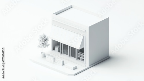 Minimalist White 3D Model of a Small Store with an Awnig