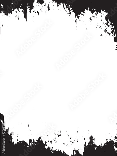 abstract grunge frame with a white center and black paint splatters on the edges, creating a distressed and edgy border effect perfect for artistic projects.