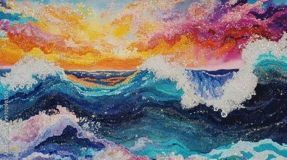 Fotografie Glittering Sunset Over a Mosaic Sea