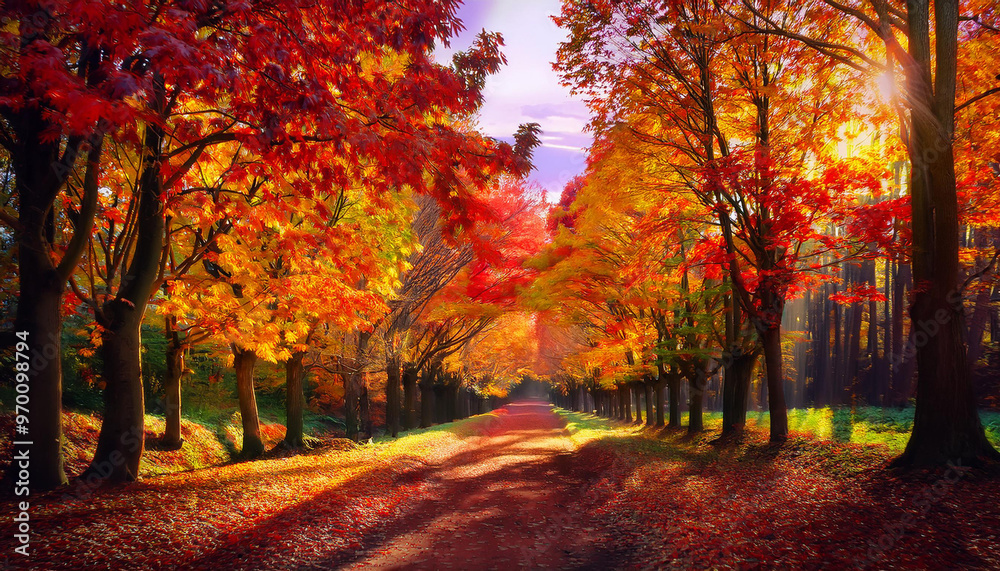Autumn fall leaves through the trees yellow orange red landscape Autumn fall leaves through the trees yellow orange red landscape