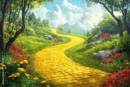 illustration of the iconic yellow brick road as it winds its way through a magical land filled with wonder and adventure 