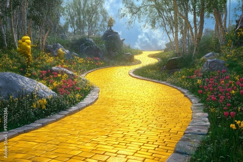 illustration of the iconic yellow brick road as it winds its way through a magical land filled with wonder and adventure 