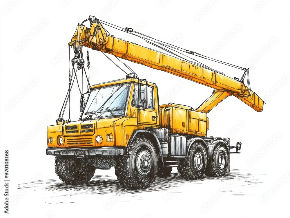 a crane truck clipart, heavy-duty vehicle element, hand-drawn style, tall and sturdy, isolated on white background a crane truck clipart, heavy-duty vehicle element, hand-drawn style, tall and sturdy, isolated on white background