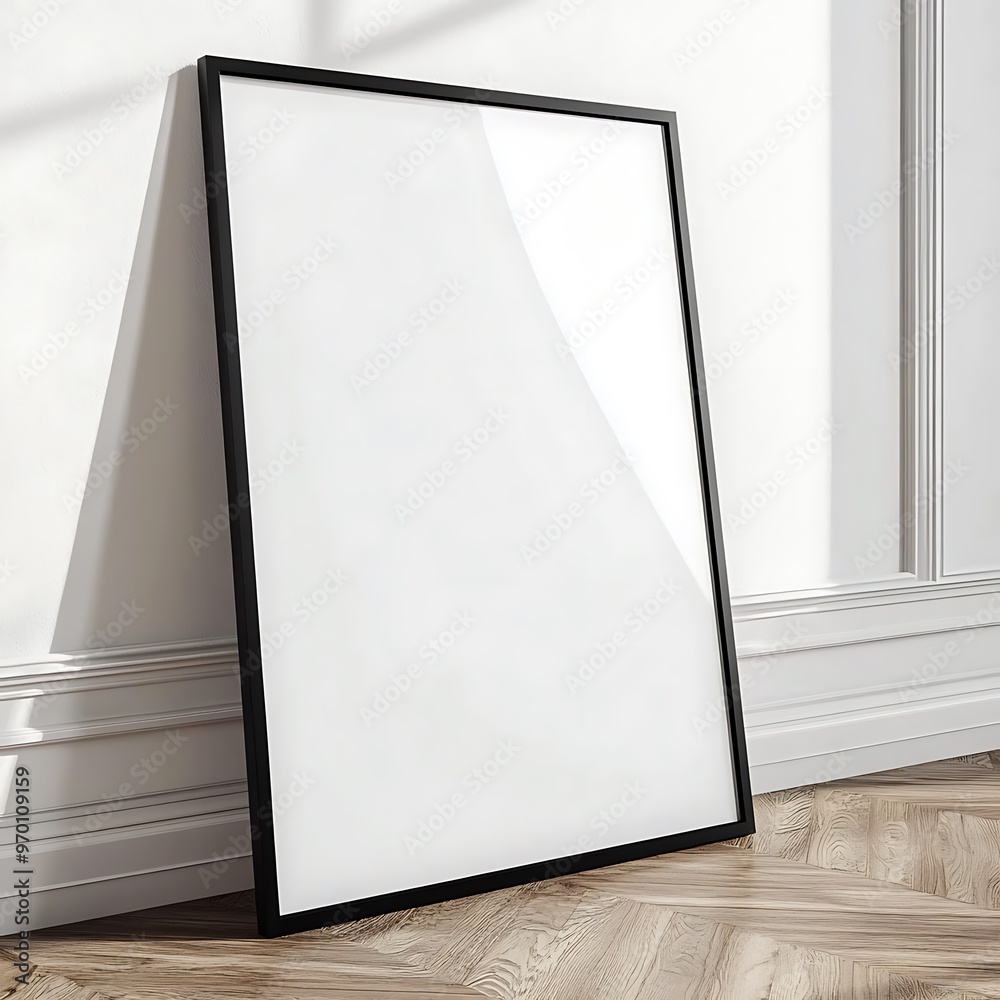 Black Picture Frame Mockup on Hardwood Floor Black Picture Frame Mockup on Hardwood Floor