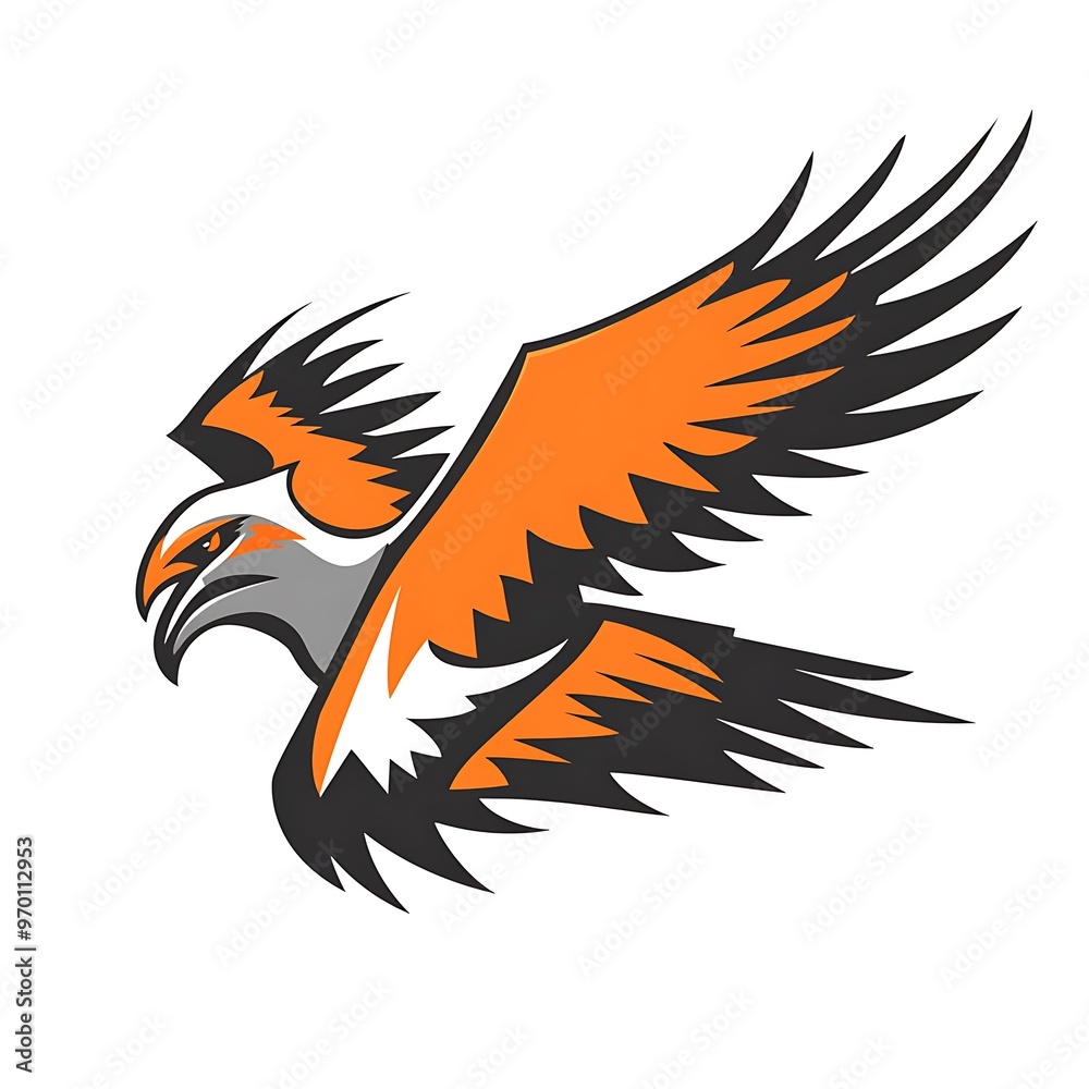 Obraz premium Orange and Black Hawk Flying in Flight, Bird of Prey Logo Design
