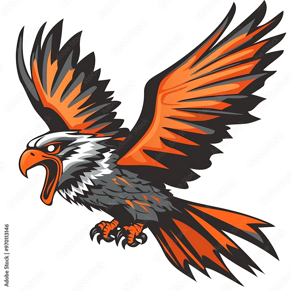 Obraz premium Aggressive Eagle Bird Flying with Open Wings, Mascot Design