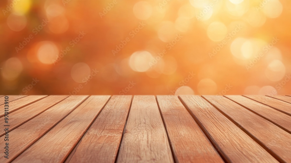 Wooden Tabletop With Blurred Golden Background Wooden Tabletop With Blurred Golden Background