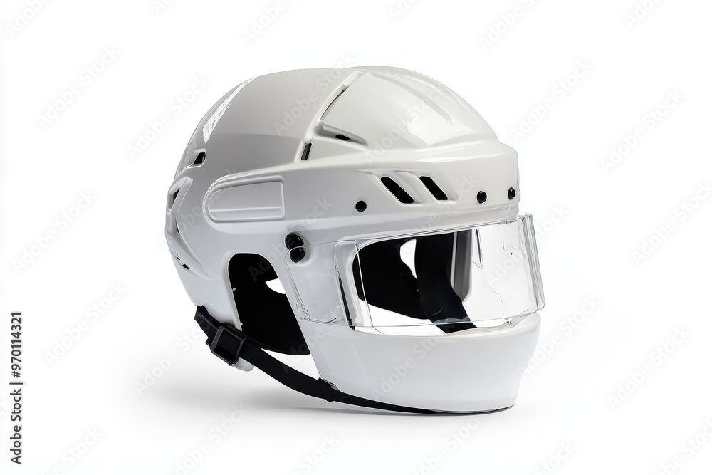 White plastic ice hockey helmet on white background with no shadow White plastic ice hockey helmet on white background with no shadow